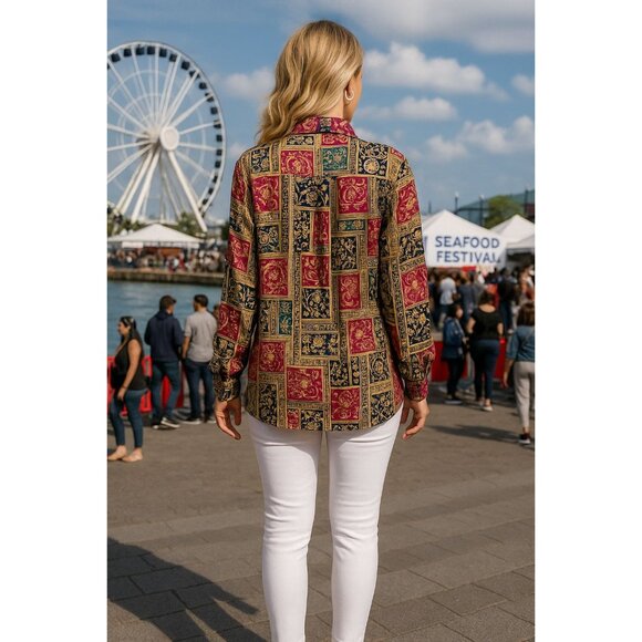 Anna And Frank Medium Vintage Multicolor All Silk Button Down Long Sleeve Shirt - Picture 5 of 11